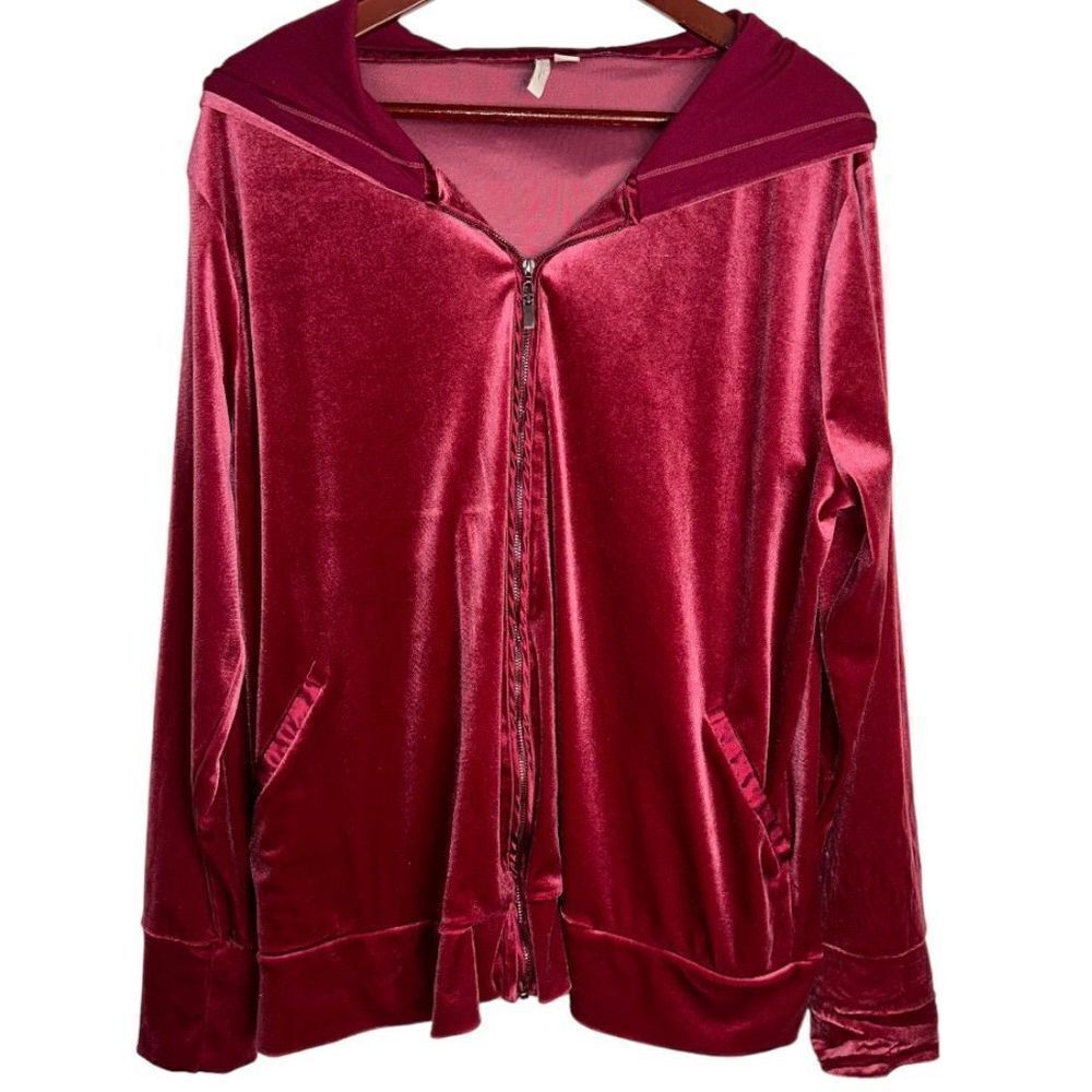 Cato Active Women XL Hot Pink Velvet Full Zip Hooded BarbieCore Jacket w Pockets